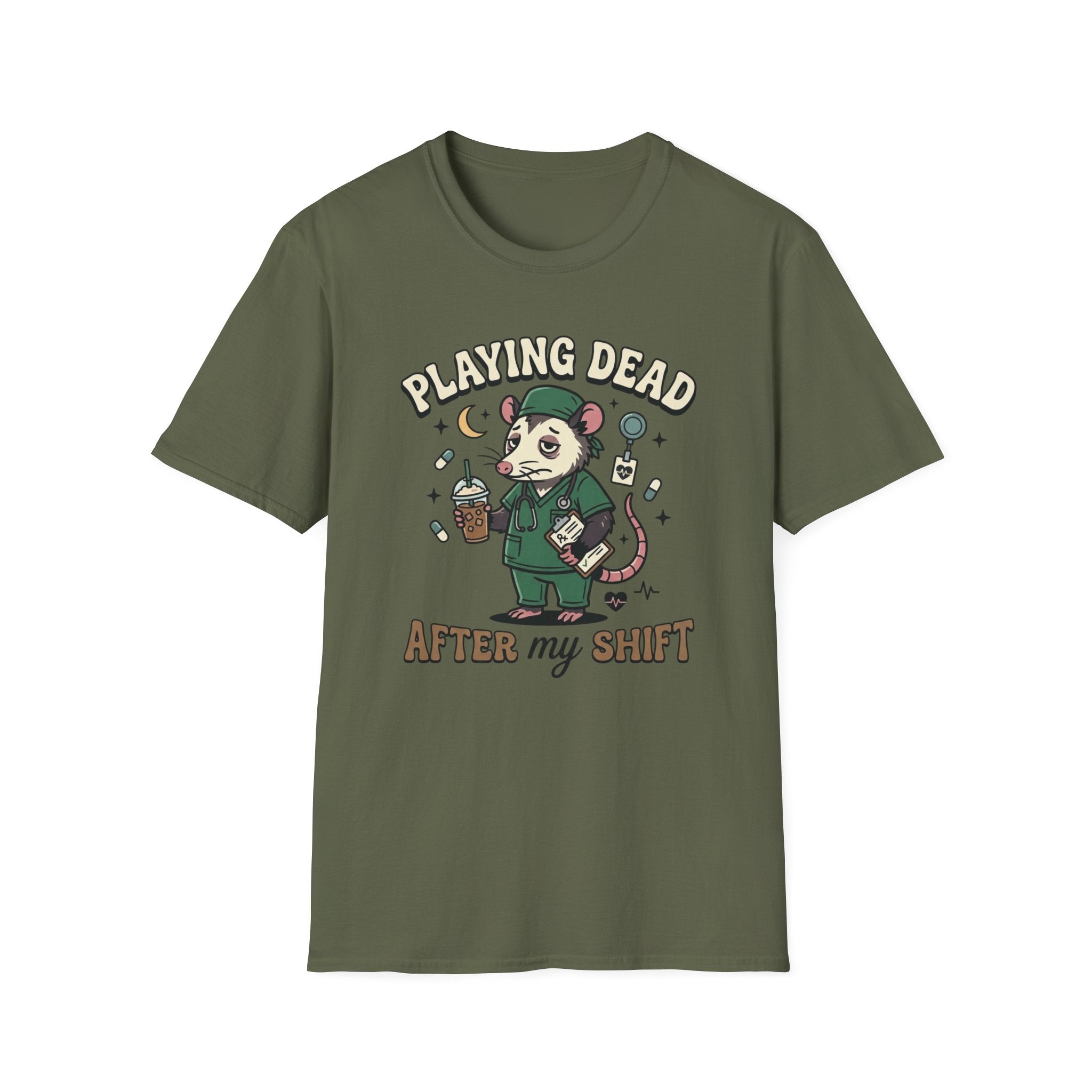 Playing Dead After My Shift Opossum T-shirt