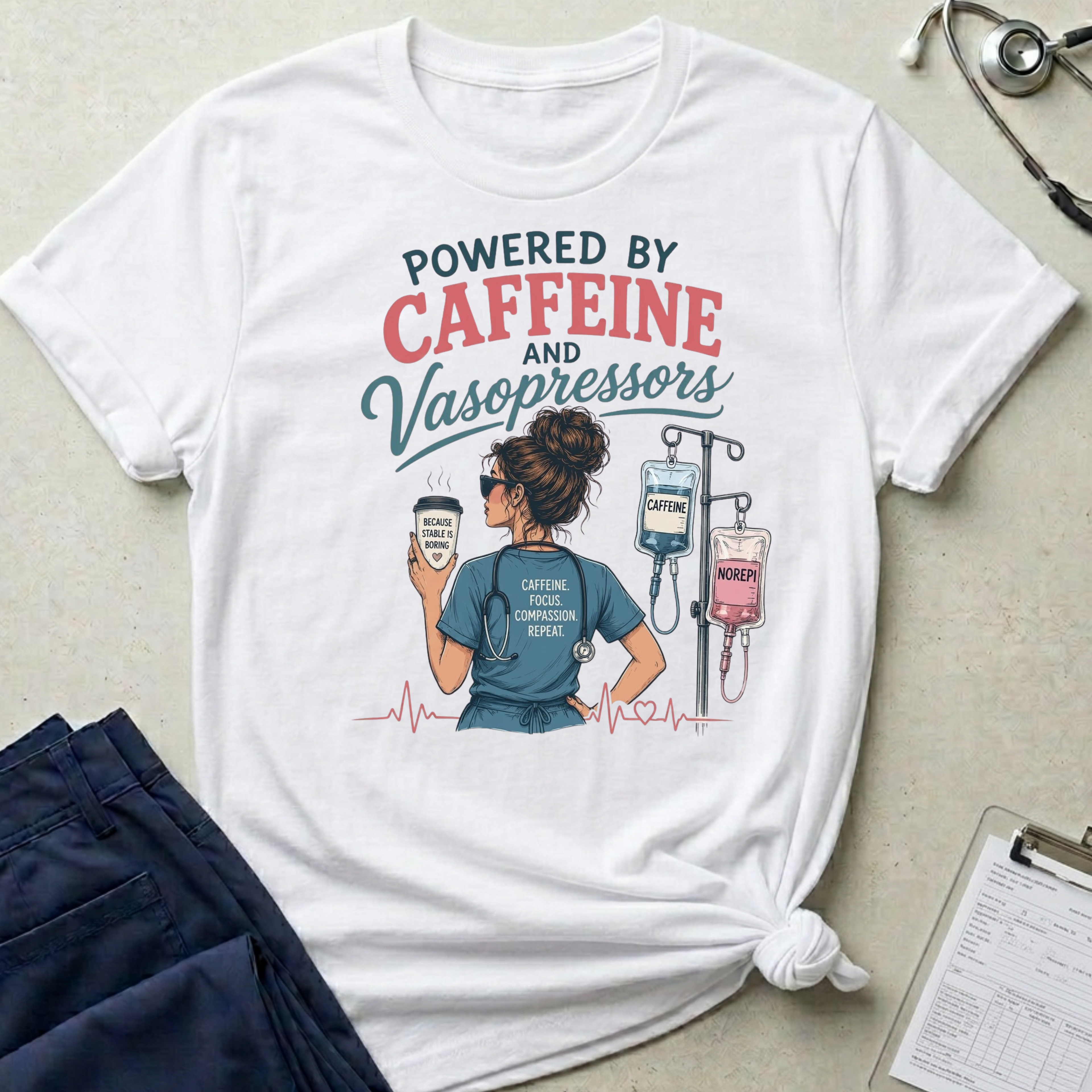 Powered by Caffeine and Vasopressors T-shirt