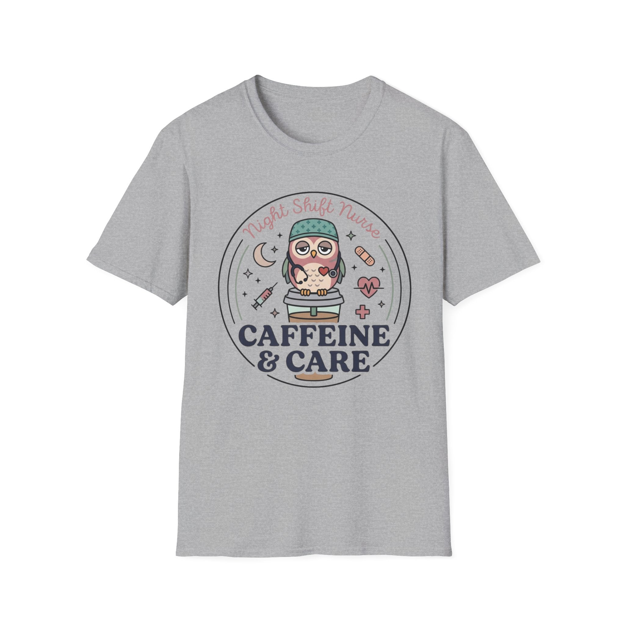Caffeine & Care Owl Night Nurse T-shirt