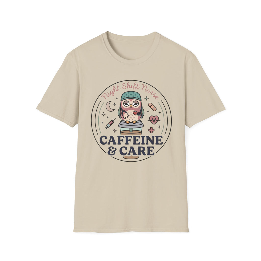 Caffeine & Care Owl Night Nurse T-shirt