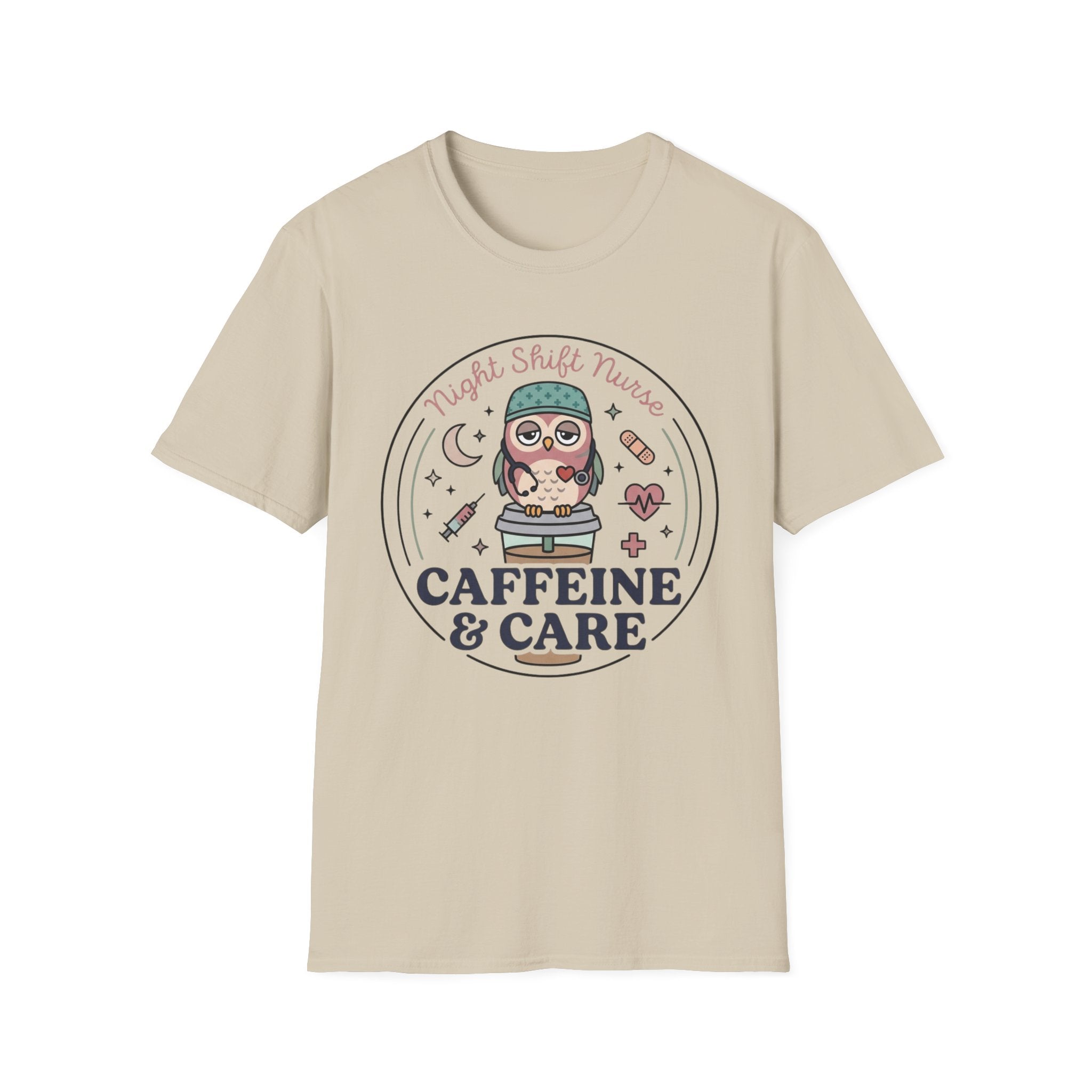 Caffeine & Care Owl Night Nurse T-shirt