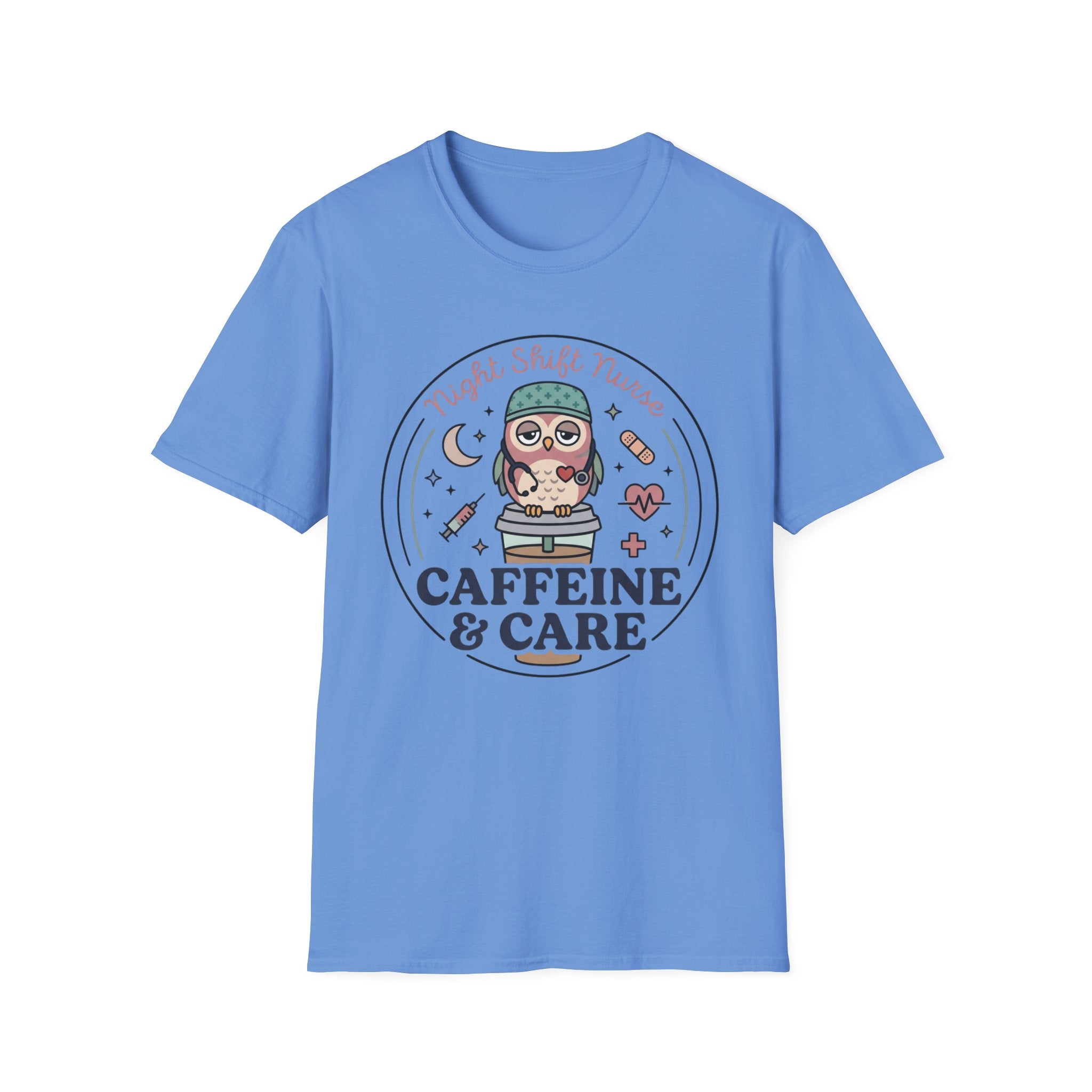 Caffeine & Care Owl Night Nurse T-shirt
